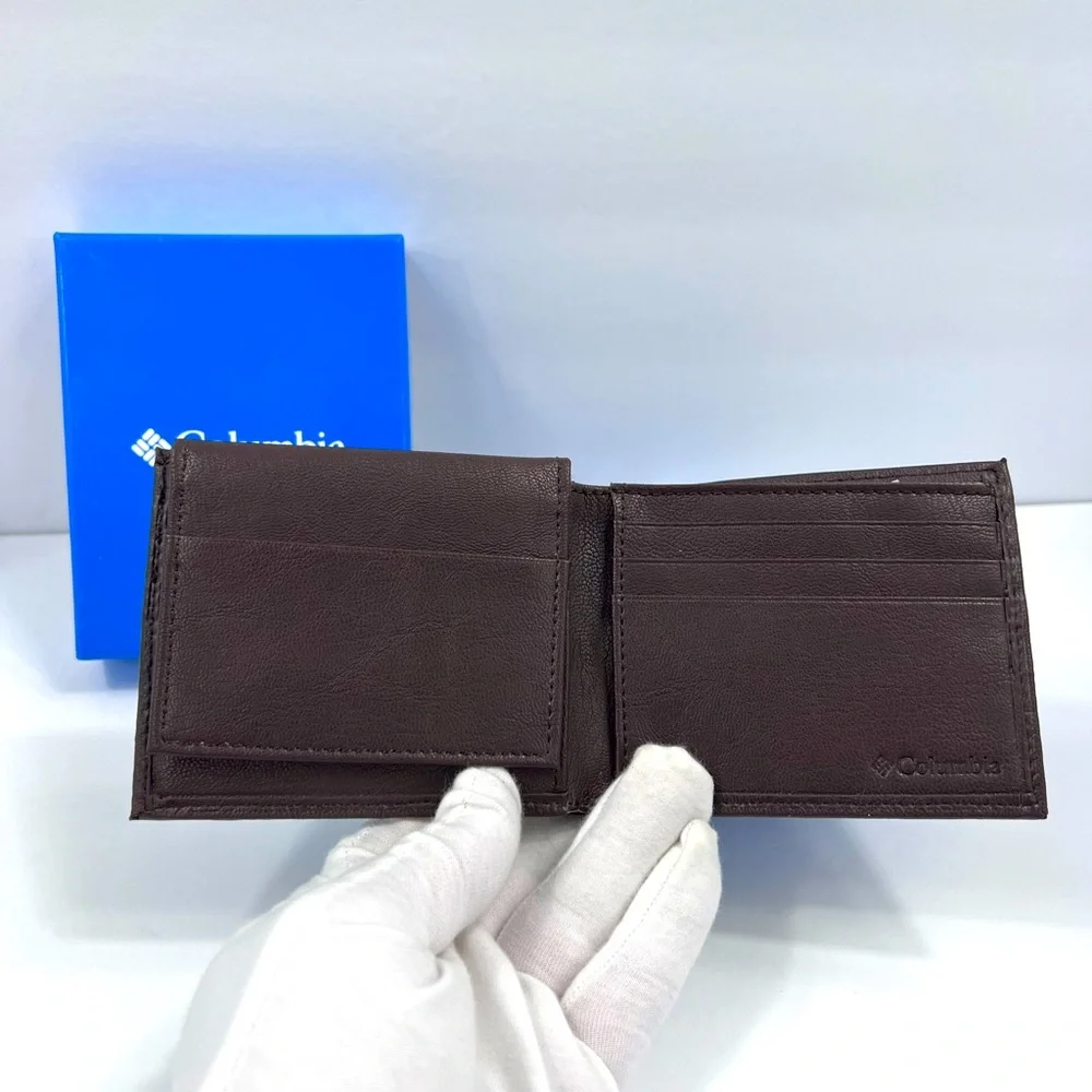COLUMBIA, SINGLE FOLD MEN'S WALLET, BROWN, LOGO ON THE FRONT